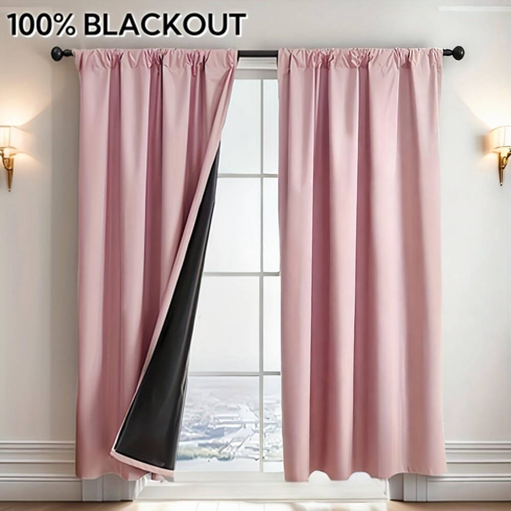 Curtain Rods - ผ้าม่านกันแสง 100% 1 ผืน พร้อมผ้าซับหลังสีดำ หลายสี