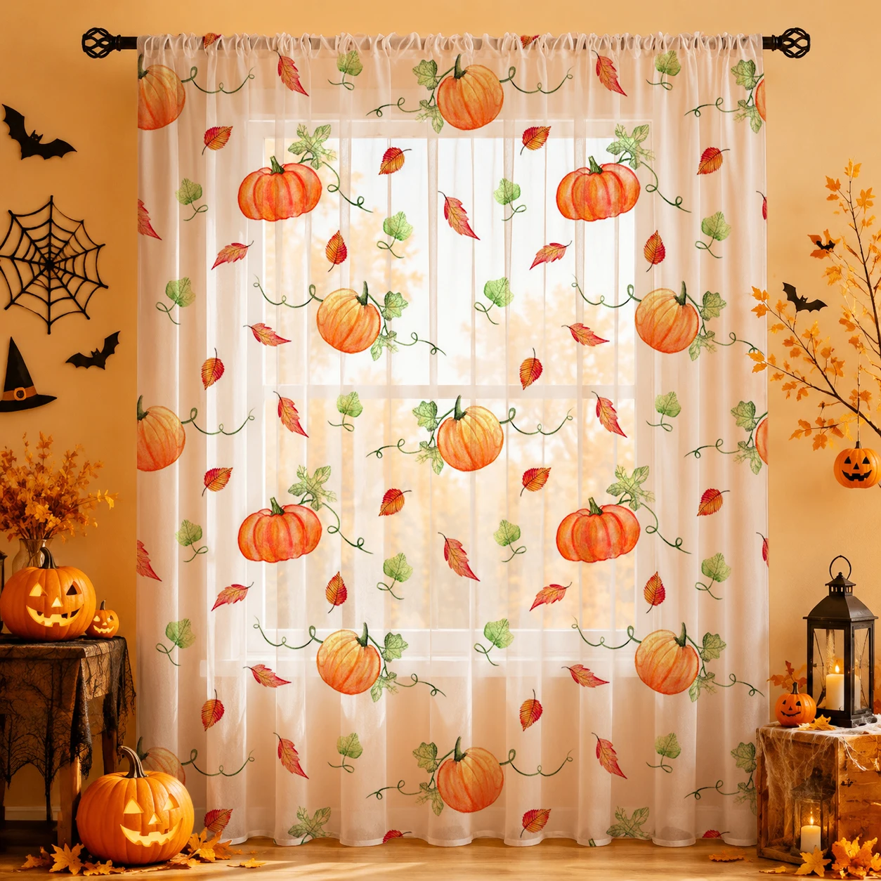 Curtain Rods - ม่านโปร่งแสงสำหรับตกแต่งบ้านลายฮาโลวีน 1 ชิ้น ของขวัญฮาโลวีนสำหรับงานปาร์ตี้ฮาโลวีนและห้องเด็ก