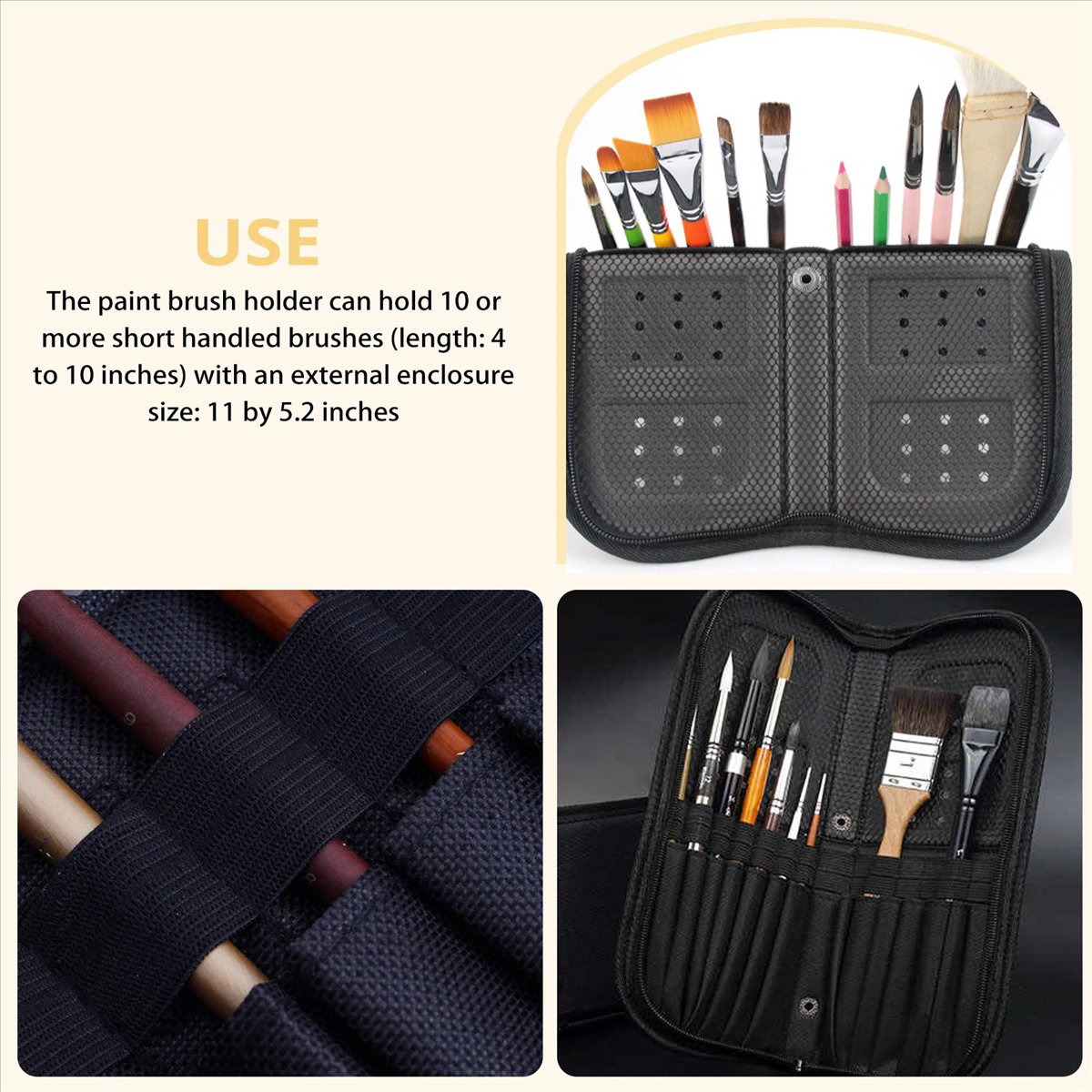 Paint Brush - (A02R) กระเป๋าใส่แปรงทาสีขนาด 38 ซม. แบบมีซิป สำหรับแปรงสีน้ำมัน
