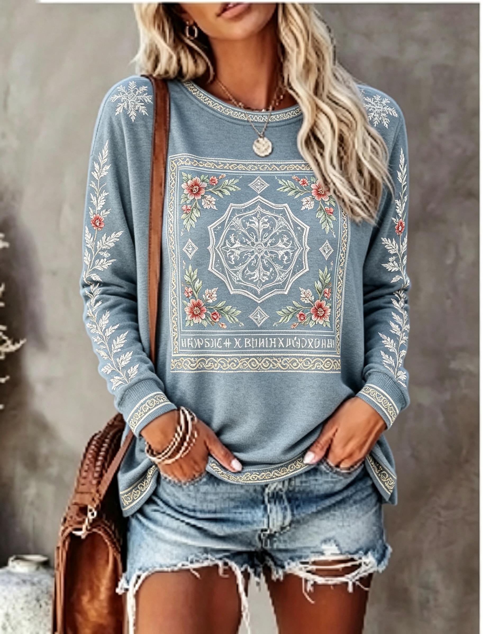 เสื้อยืดแขนยาวคอกลมสำหรับผู้หญ - Wallpaper บทวิจารณ์และราคา