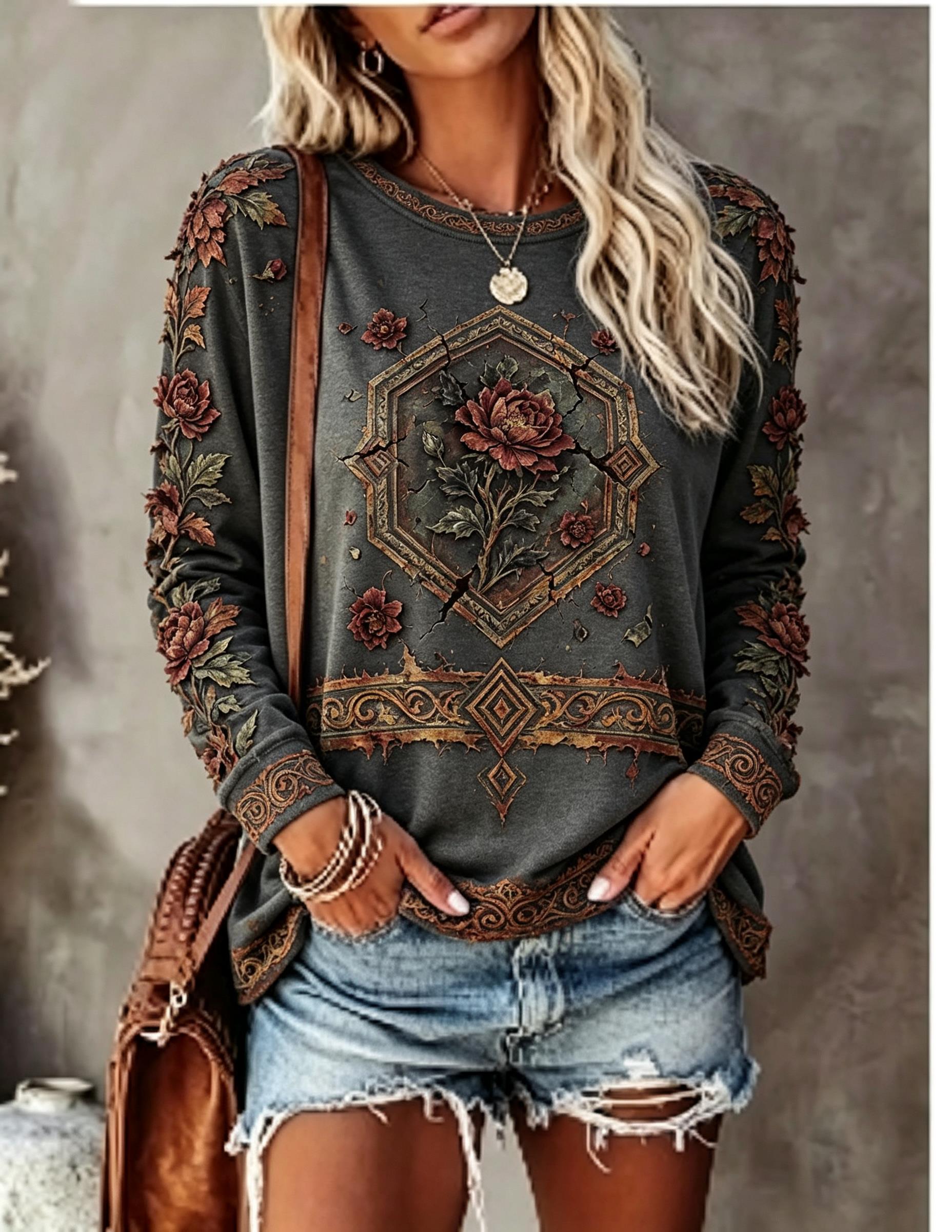 เสื้อยืดแขนยาวคอกลมสำหรับผู้หญ - Wallpaper บทวิจารณ์และราคา