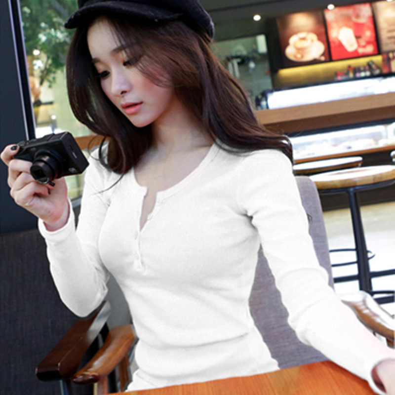 เสื้อยืดแขนยาวผู้หญิงสีพื้นแบบ - Wallpaper บทวิจารณ์และราคา