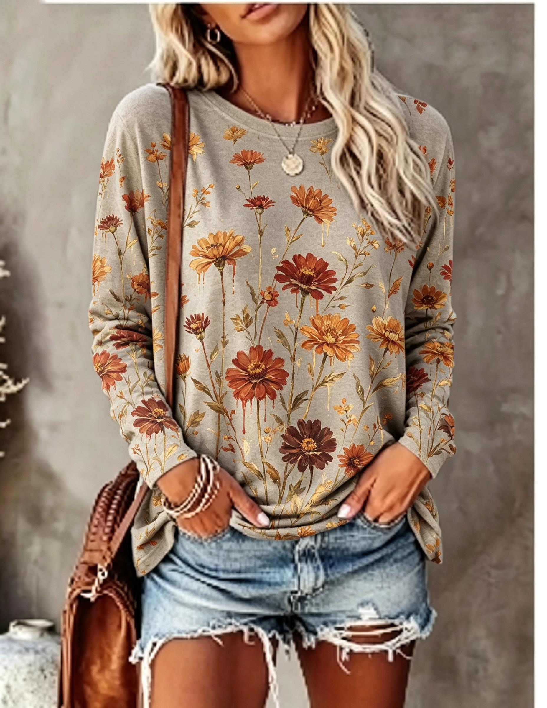 เสื้อยืดแขนยาวผู้หญิง ลายพิมพ์ - Wallpaper บทวิจารณ์และราคา