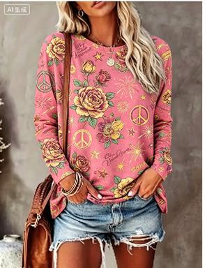 เสื้อยืดแขนยาวผู้หญิง ลายดอกเด - Wallpaper บทวิจารณ์และราคา
