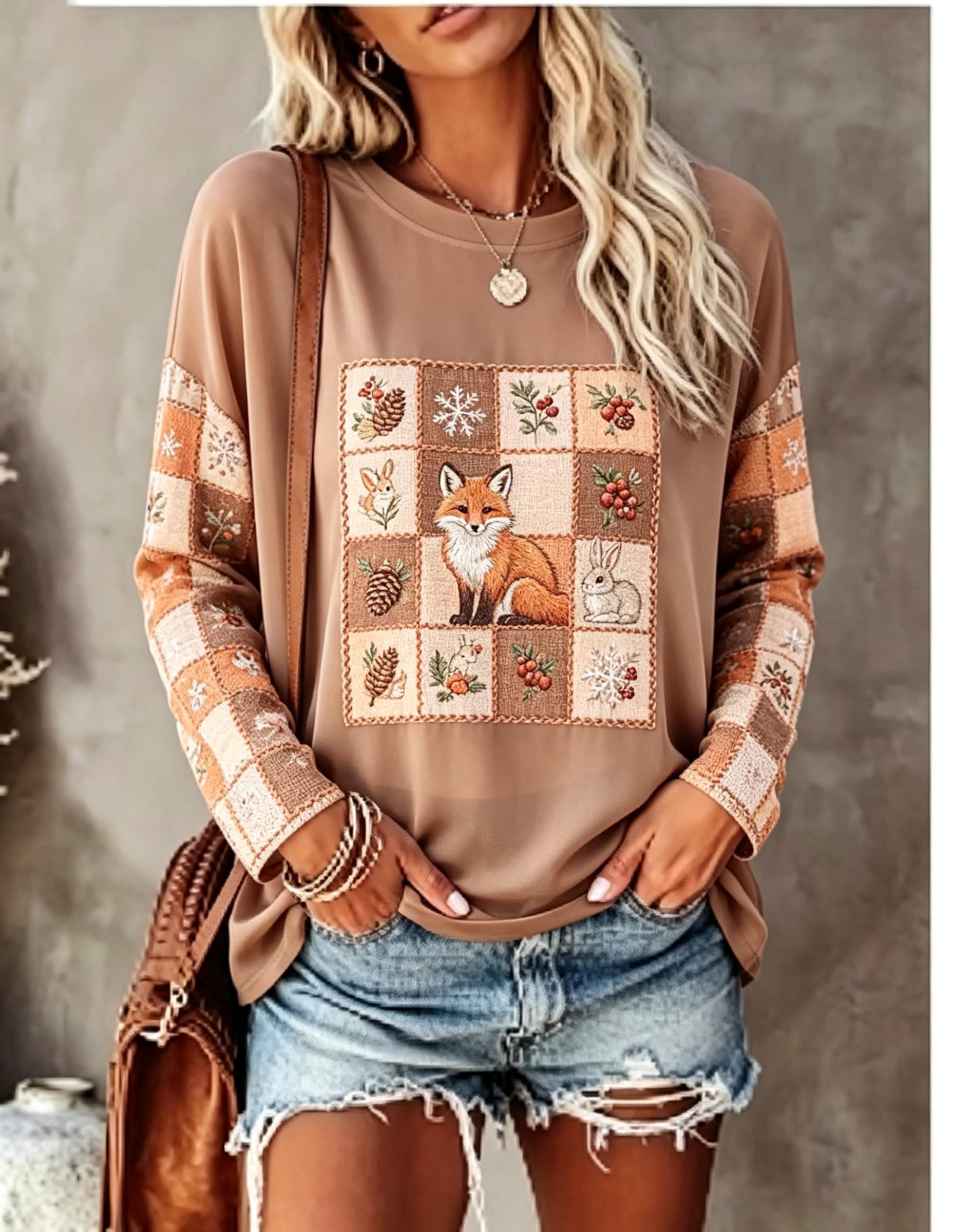 เสื้อยืดแขนยาวผู้หญิง ลายปักจิ - Wallpaper บทวิจารณ์และราคา