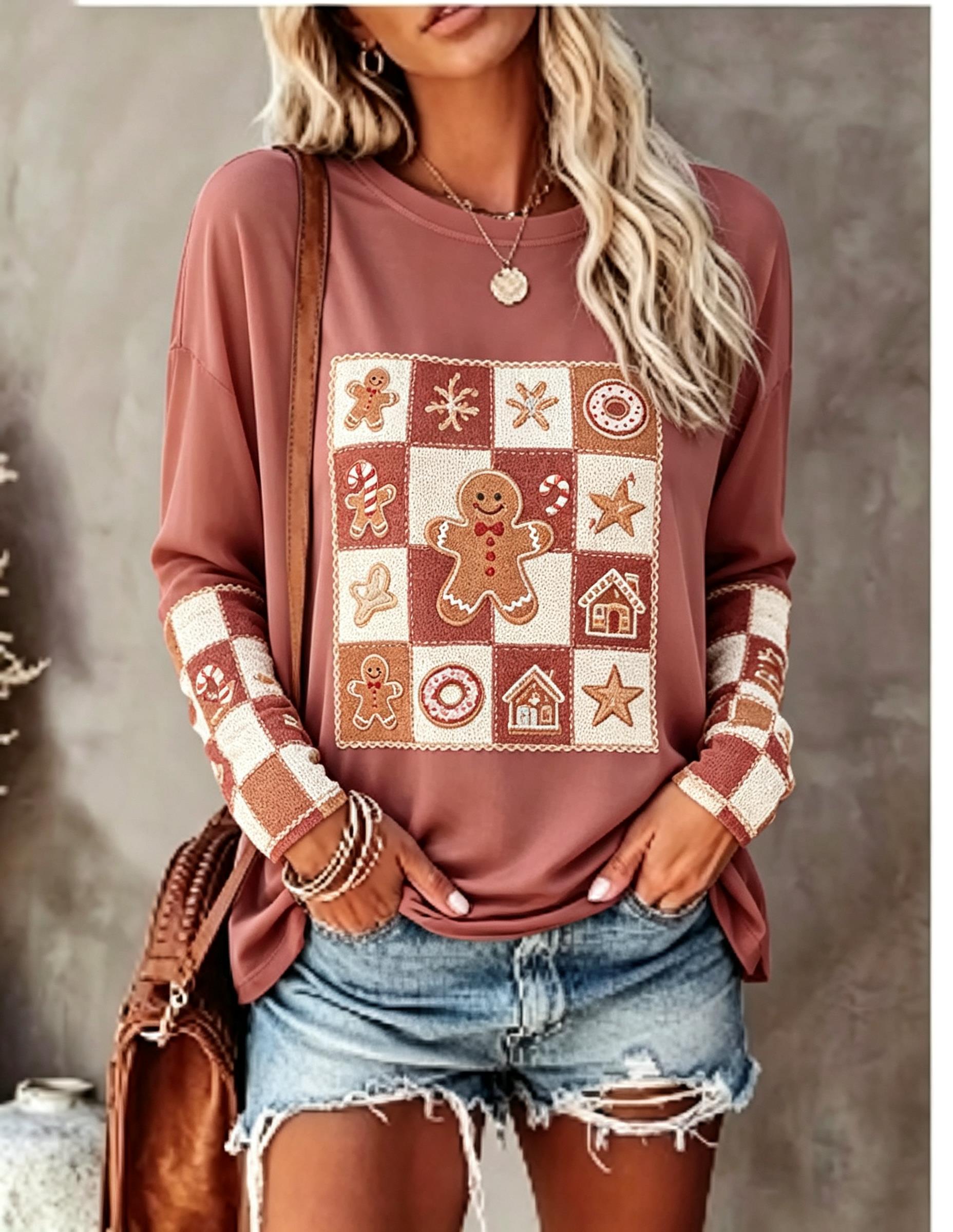 เสื้อยืดแขนยาวผู้หญิง ลายปักจิ - Wallpaper บทวิจารณ์และราคา