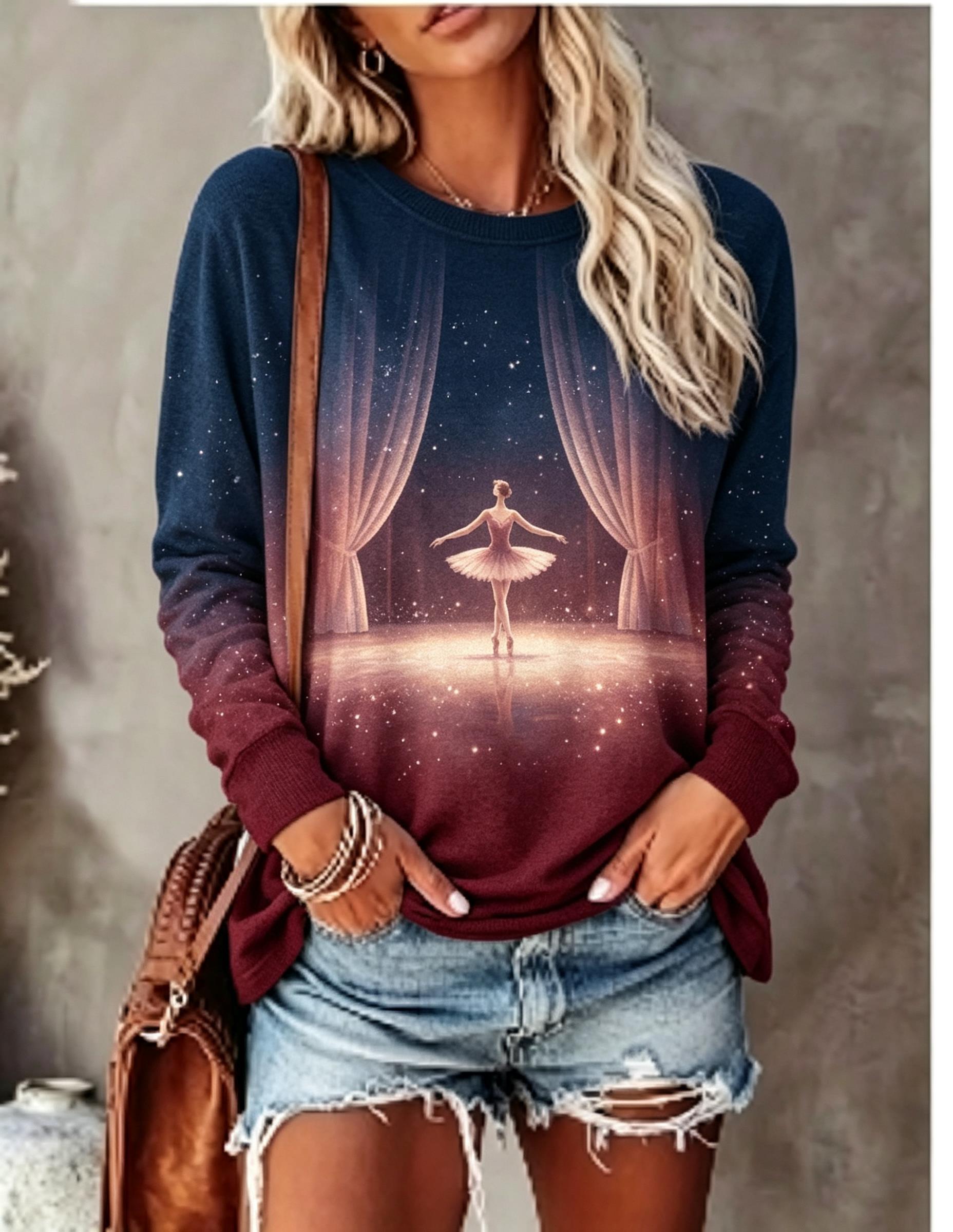 เสื้อยืดแขนยาวผู้หญิง ลายพิมพ์ - Wallpaper บทวิจารณ์และราคา