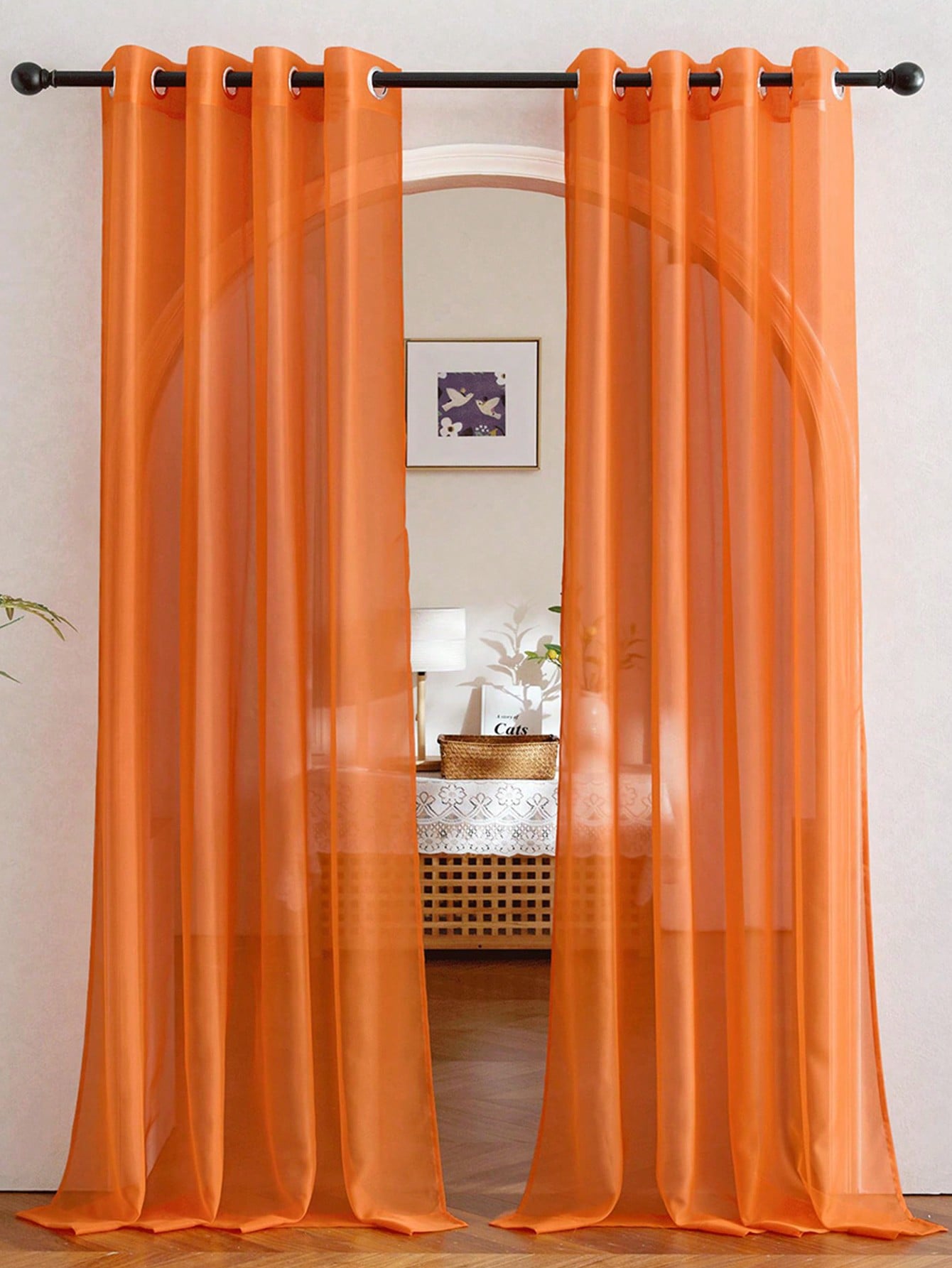 ม่านโปร่งแสงสีส้มแบบออร์แกนซ่า - Curtain Rods บทวิจารณ์และราคา