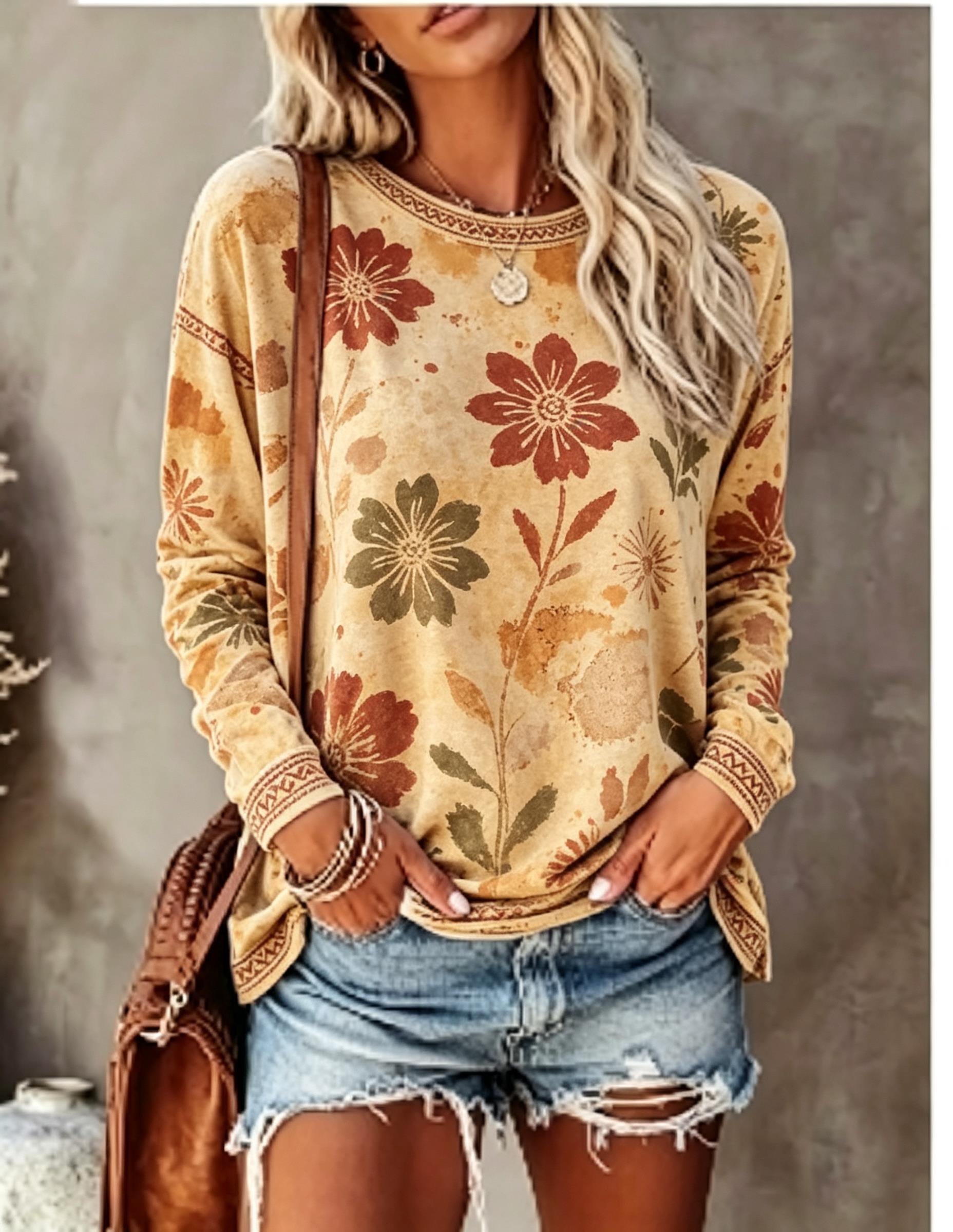 เสื้อยืดแขนยาวคอกลมสำหรับผู้หญ - Wallpaper บทวิจารณ์และราคา