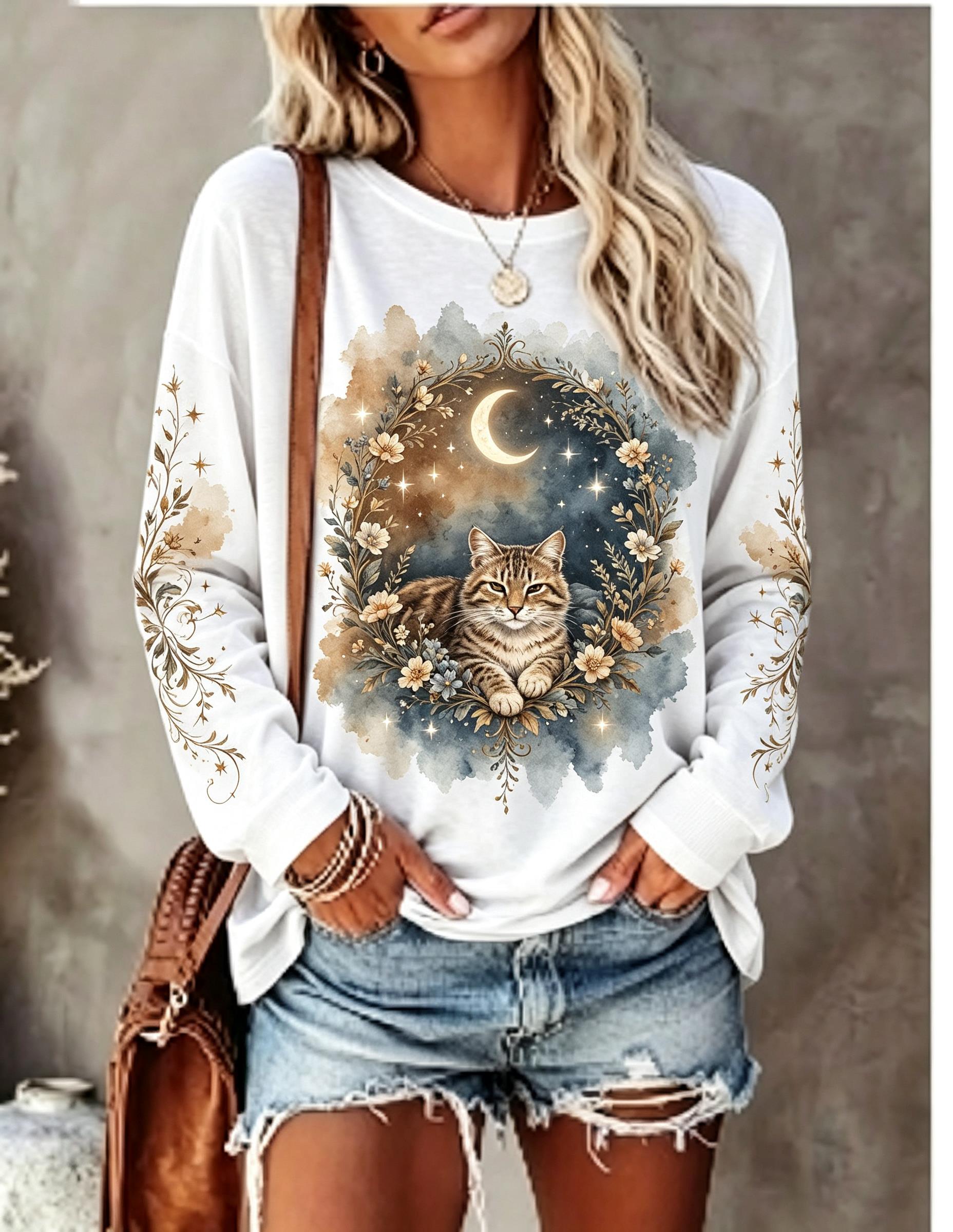 เสื้อยืดแขนยาวผู้หญิง ลายหมาป่ - Wallpaper บทวิจารณ์และราคา