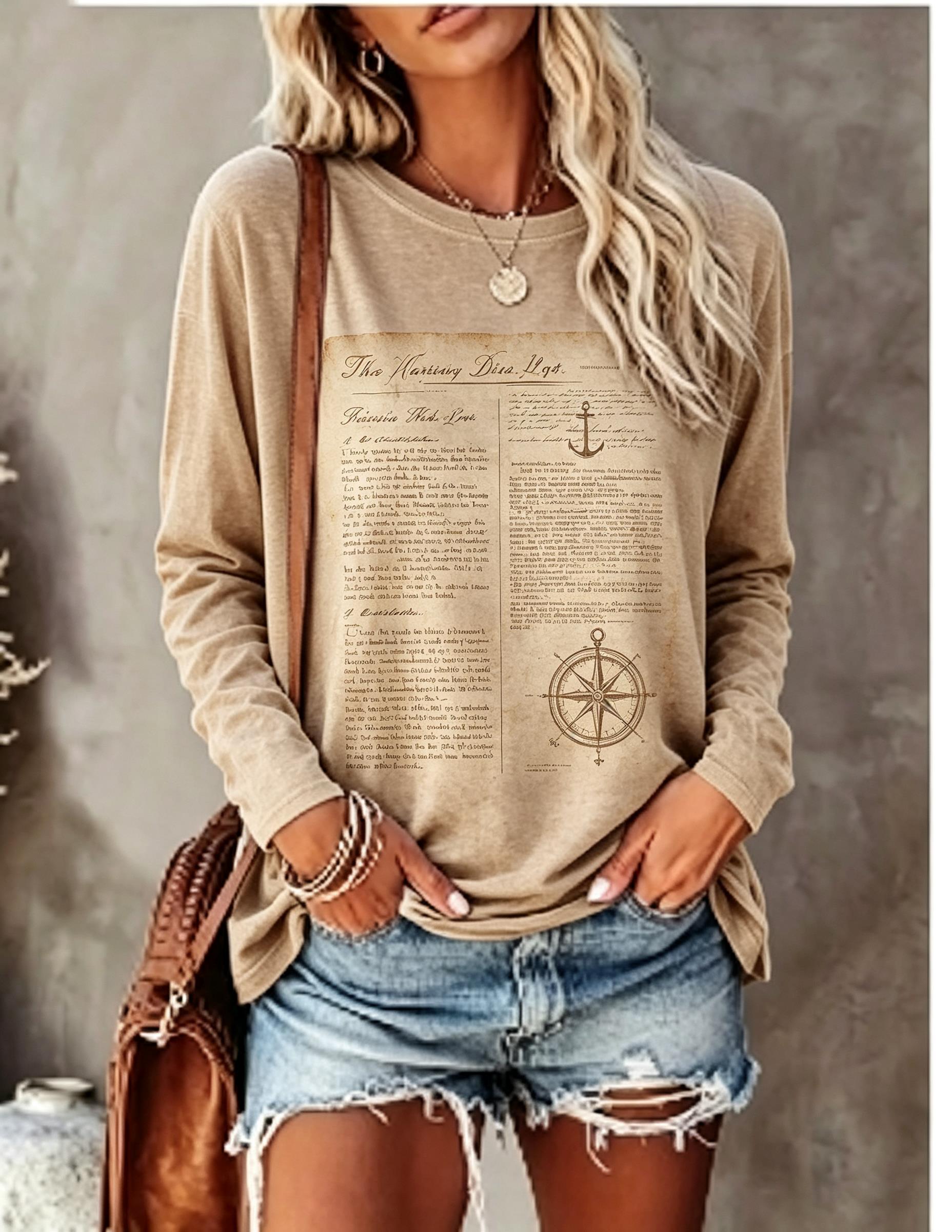 เสื้อยืดแขนยาวผู้หญิง ลายโปสเต - Wallpaper บทวิจารณ์และราคา